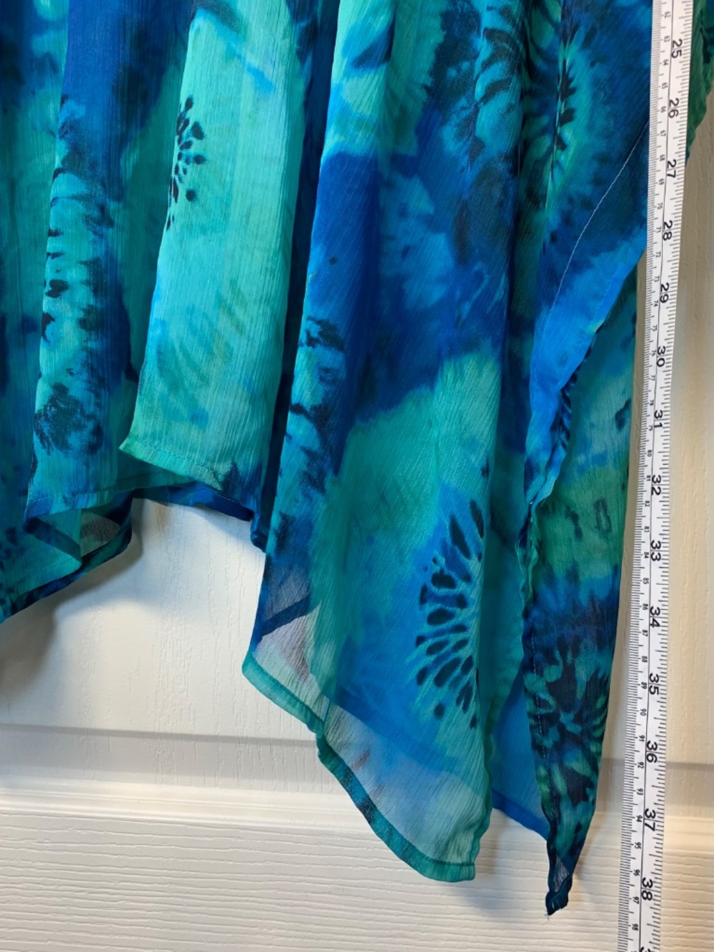 Blue & Teal Tie-Dye Beach Cover-Up Tunic Lightweight Flowy L - Picture 4 of 5